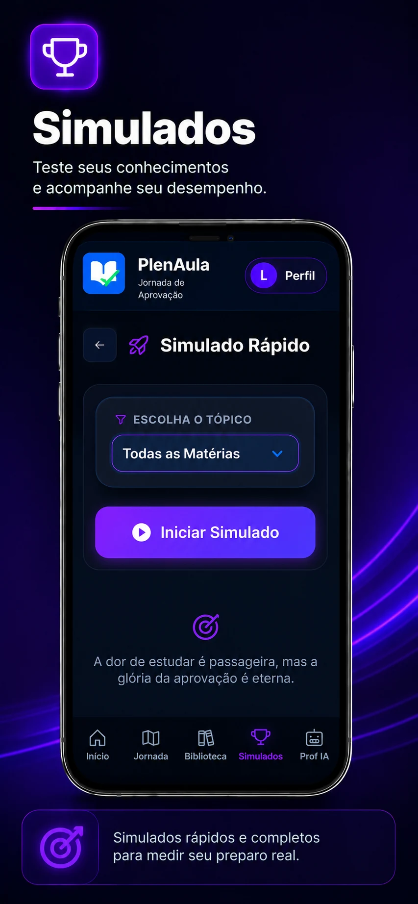 Área de simulados rápidos do PlenAula
